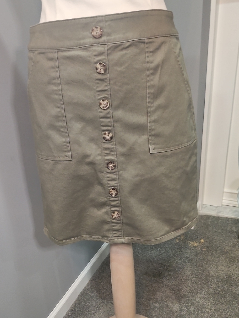 LOFT Olive Green Button-Front Mini Skirt